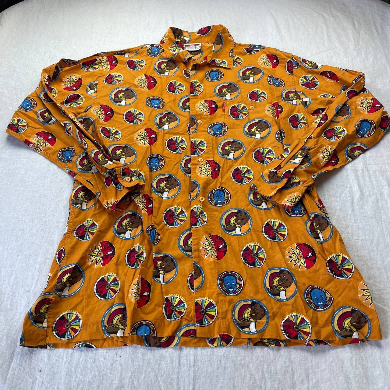 FUBU Platinum Vintage Fat Albert Button Up Shirt Size XL Orange Long Sleeve