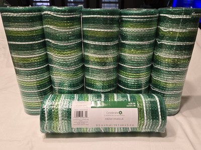 Lot of 6 Deco Mesh Ribbon Metallic Green 9.5''x18' Celebrate It Holiday Craft $60