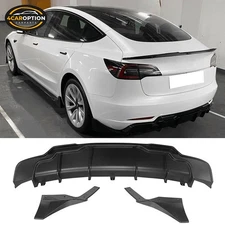 Fits 17-23 Tesla Model 3 Rear Diffuser Bumper Lip Matte Black 3PC