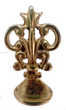 Vintage Gold Metal Owl Figure Wax Seal Stamp Ornate Scroll Fleur de Lis Handle