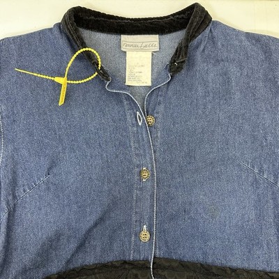 VTG Mountain Fassen DenimPrairie Dress LaceTrim Velvet Collar Cottagecore M READ