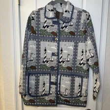Vintage Blair Woman’s Medium Tapestry Jacket 90s Lighthouses and Coastal