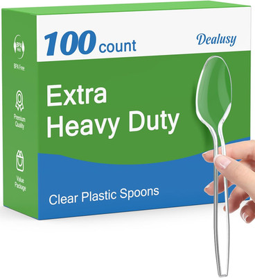100 Pack Clear Plastic Spoons Disposable Heavy Duty BPA Free Party Spoons