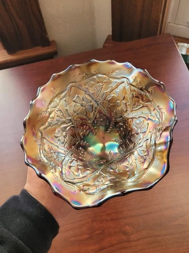 Pretty Purple Northwood Carnival Glass Blossomtime Ruffled Compote