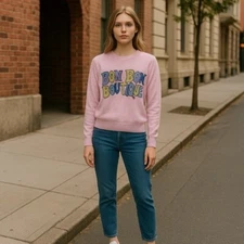 Boutique Moschino US Sz 6 Bon Bon Boutique Pink Cashmere Sweater Crewneck RARE