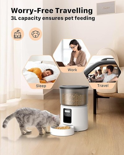 Automatic Cat Feeder Dry Food with Timer 3L Auto 1-6 Meals Programmable White - Picture 3 of 9