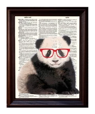 Hipster Panda - Dictionary Art Print Printed On Authentic Vintage Dictionary
