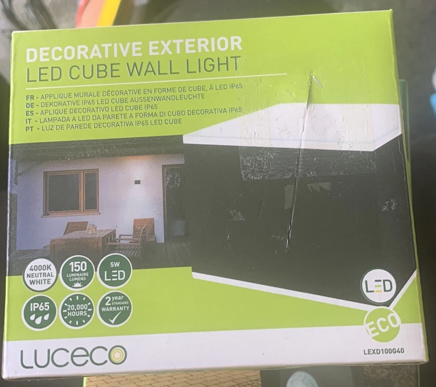 Luceco Eco Decorative Cube Outdoor Wall Light 5W IP65 3000K Pack of 1