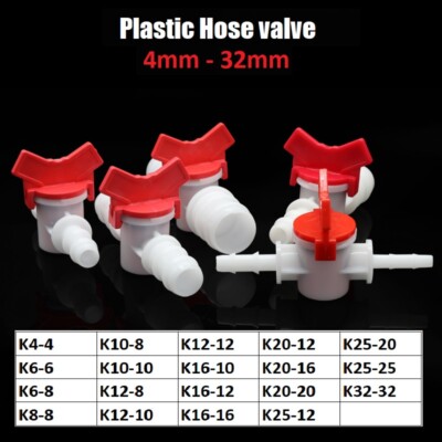 Plastic Hose Ball Valve Hose Barb Two Way Close Tap Handle Shut Water Hose Valve