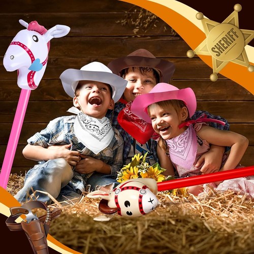 Fun Cowboy Costume Set - 36 Pcs of Hats, Bandanas & Inflatable Stick Horses - 第 7/8 張圖片