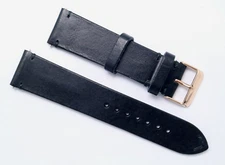 22mm Black/Black Genuine Leather Classic Watch Band Strap Rose Gold Tone Buckle