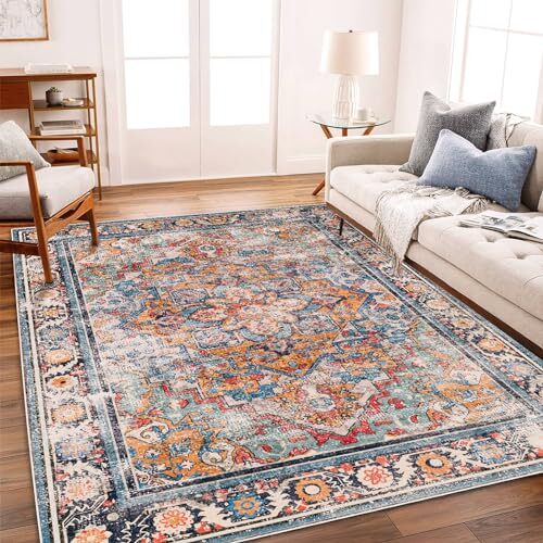 Washable Vintage Area Rug Boho Chic Medallion Distressed 6