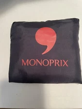 Monoprix Shopping Tote Bag, Navy Blue, Red Logo