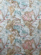 JO-ANN FABRIC~World Map~CONTINENTS~Oceans~NO SO AMERICA~Africa~Europe~VINTAGE~