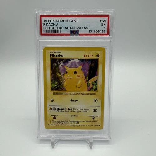 1999 Pokemon Game Base Set Pikachu Red Cheeks Shadowless Card #58 PSA 5