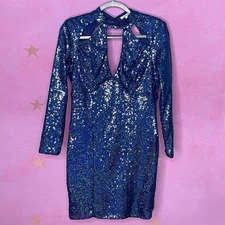 Charlotte Russe Cocktail Dress Size Medium Blue Sequins Cutout Peekaboo Party