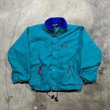 Vintage 90s Patagonia Jacket Teal Blue Fleece Lined Snap Front Made in USA Style