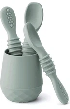 SAMiGO Silicone Baby Utensils - Self Feeding Spoons and Tiny Training Cup