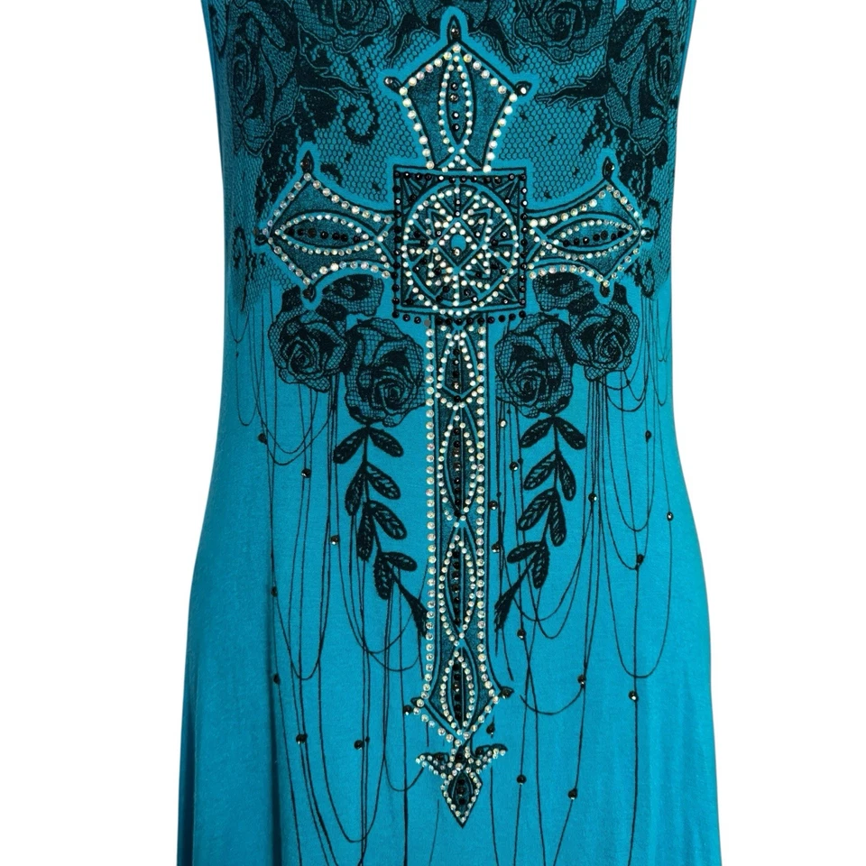 Túnica Tanque Vocal Mordedura de Tiburón Asimétrica Cristal Tribal Cruz Rosas Grunge Y2K Foto 4 de 4