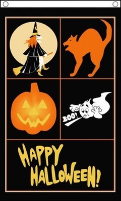 HAPPY HALLOWEEN FLAGGE 5' x 3' Hexe Katze Kürbis Geist Party HÄNGENDE FLAGGE