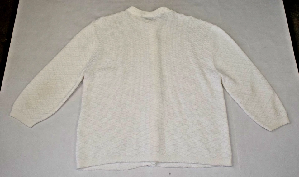 Cárdigan Suéter Estilo Por Rosa Talla L Años 60 Blanco Nieve Wintuk Tejido Hecho en EE. UU. Foto 2 de 4
