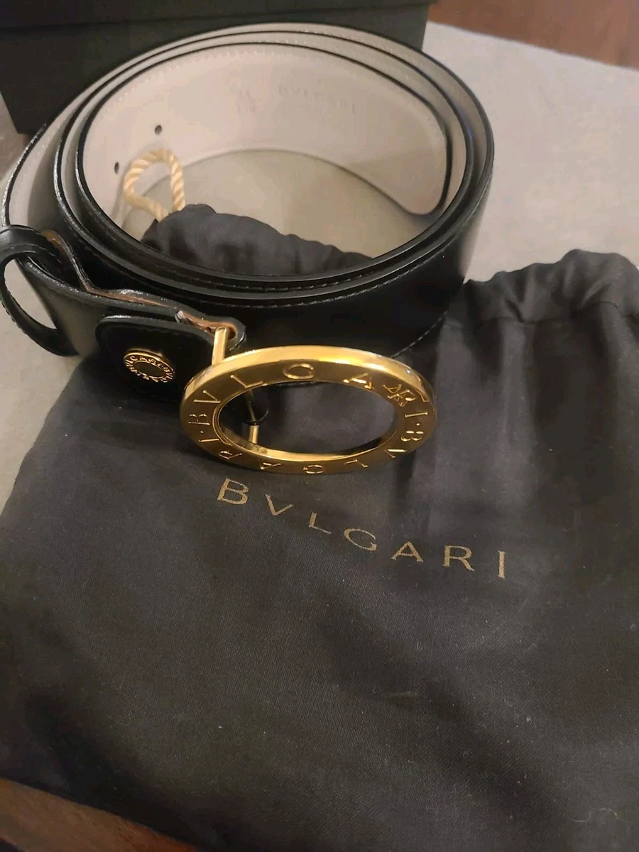 Bvlgari Belt Tango Wide Saddle Black Leather Circle Logo Buckle Gold Bulgari Bvlgari Bvlgari Leather Belt Dark brown ref.1549386  main image 4