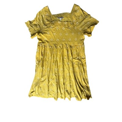Toad&Co Womens M Yellow Daisy Floral Mini Dress Square Neck Cottagecore
