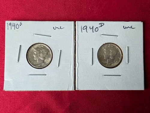 Mercury Dimes, UNC 1940-S and 1940-D, 90% Silver Dimes