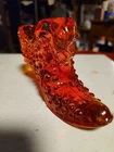 Fenton Hobnail Cat Slipper Shoe Glassware Amberina Colonial Orange