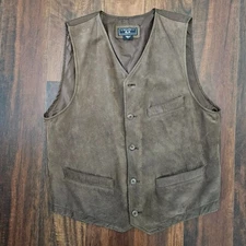 Vintage 80's Atlantic International Mens Leather Vest Western Cowboy Size L Soft