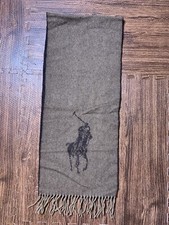 Vintage Polo Ralph Lauren 100 Lambswool Scarf Large Pony Brown reversible  