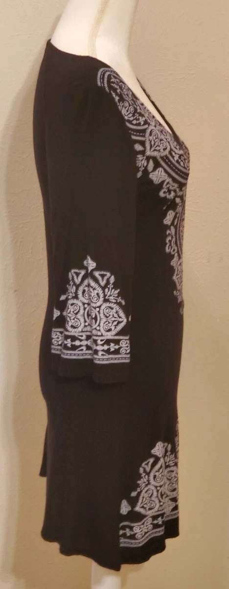 Agaci A Gaci Womens Small Black Faux Embroidered V Neck Stretch 3