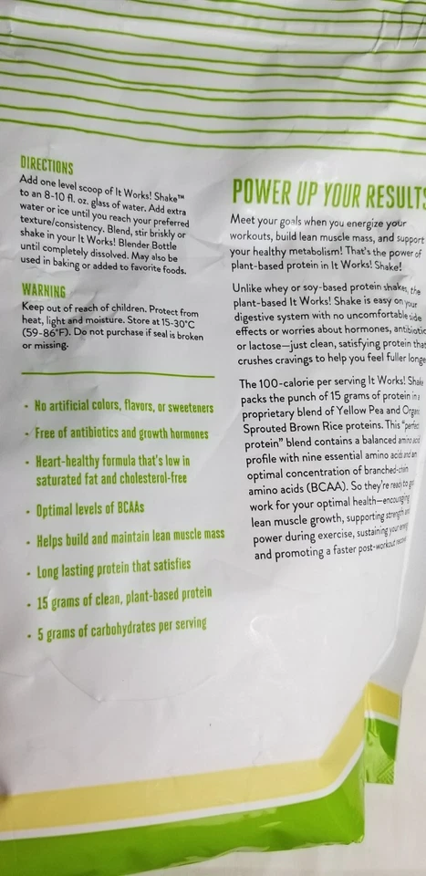 Batido de proteínas de reemplazo de comidas IT WORKS cremosa vainilla 26,7 OZ a base de plantas NUEVO Foto 4 de 4