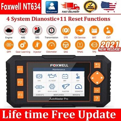 FOXWELL Scan Tool NT634 Obd2 Scanner Automotive Code Reader 4 Systems Diagnostic Tool for Engine Transmission ABS SRS with Oil EPB SAS TPMS DPF Throttle Body Reset BRT CVT Injector Odometer Gear Learn 