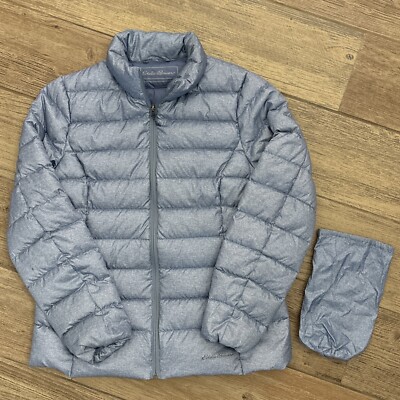 Women s Size Large  Eddie Bauer EB650 Down Puffer Jacket With Carry Bag Read