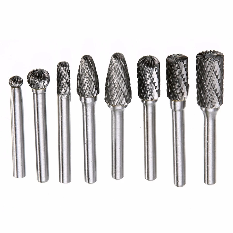 8pcs Tungsten Carbide Burr Bit 1/4" 6mm Rotary Cutter Files CNC Engraving Set