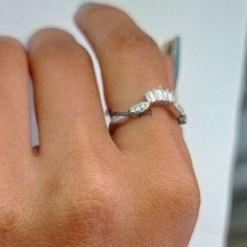 Damen Bandring Baguette & runder Lab Created Diamant 14K Weißgold vergoldet - Bild 4 von 11