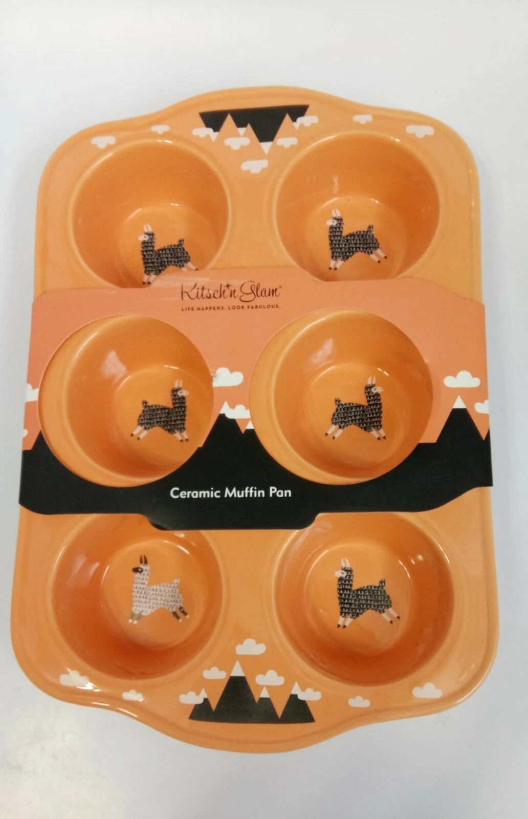 Kitsch n Glam orange Llame Theme Ceramic Cupcake Muffin pan bakeware