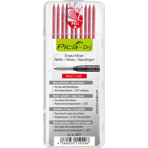 Pica 4031 Dry Refill Red Leads, 10PK