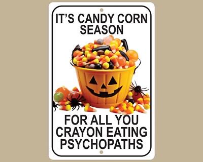 Orange & White Candy Corn Aluminum Holiday Sign, Halloween Front Door Decoration