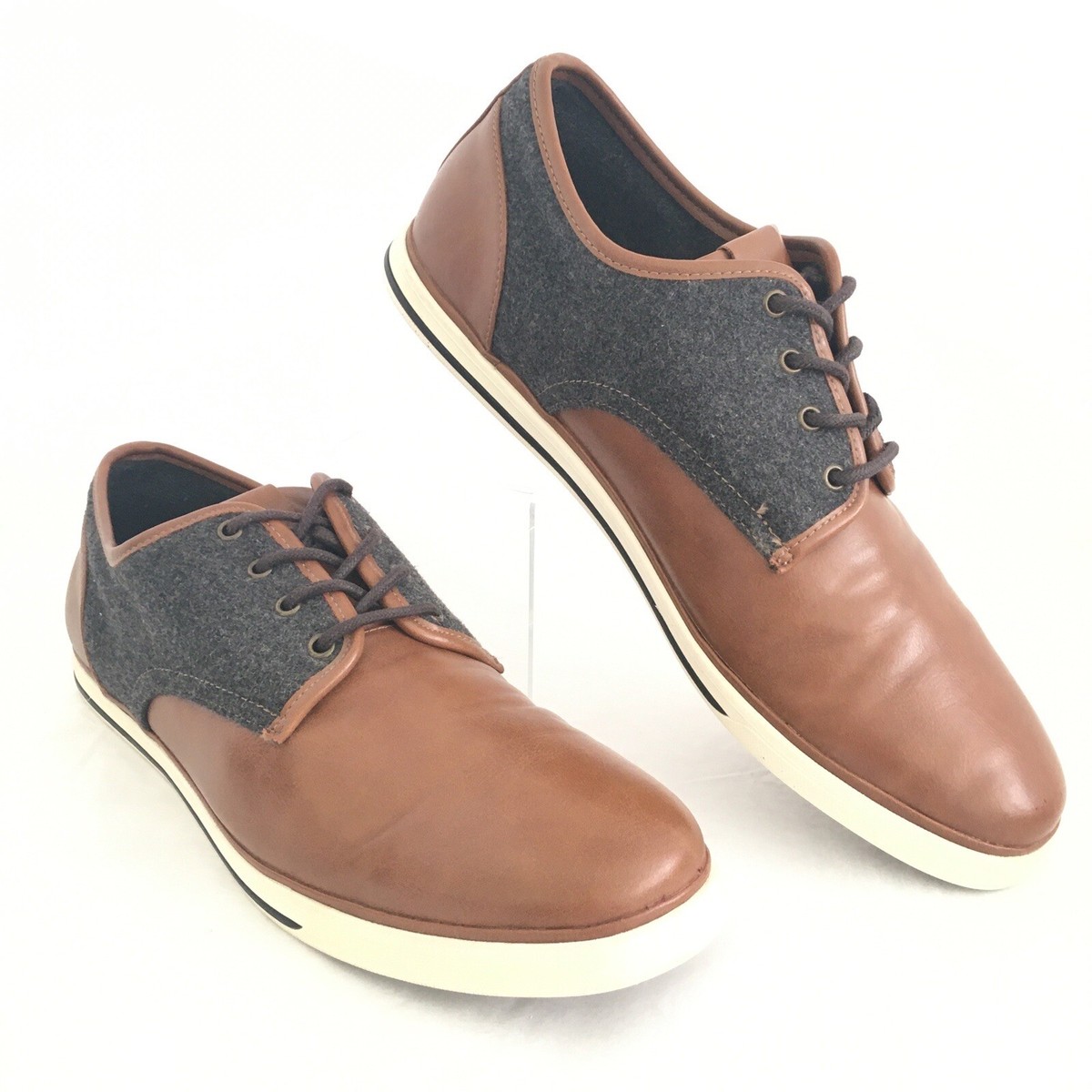 Aldo Mens Sneakers Saddle Shoe Brown Leather Gray Felt size  display picture 1