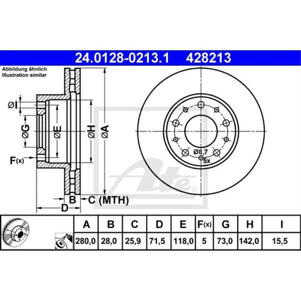 ATE 2X Bremsscheibe Vorne 2800 BelüFtet FüR Fiat Ducato Kasten 250_-image
