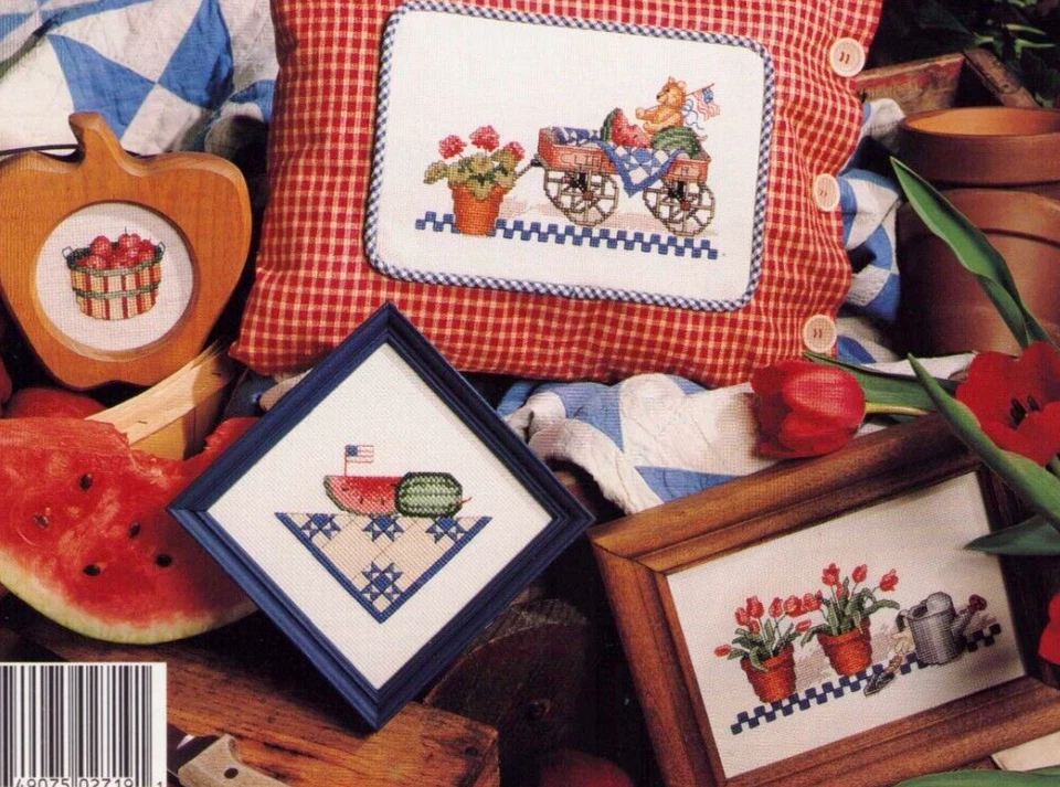 Cross Stitch 4 Seasons Snowman Pumpkins Watermelon Tulips Sandy Gore Evans - Image 4 of 4