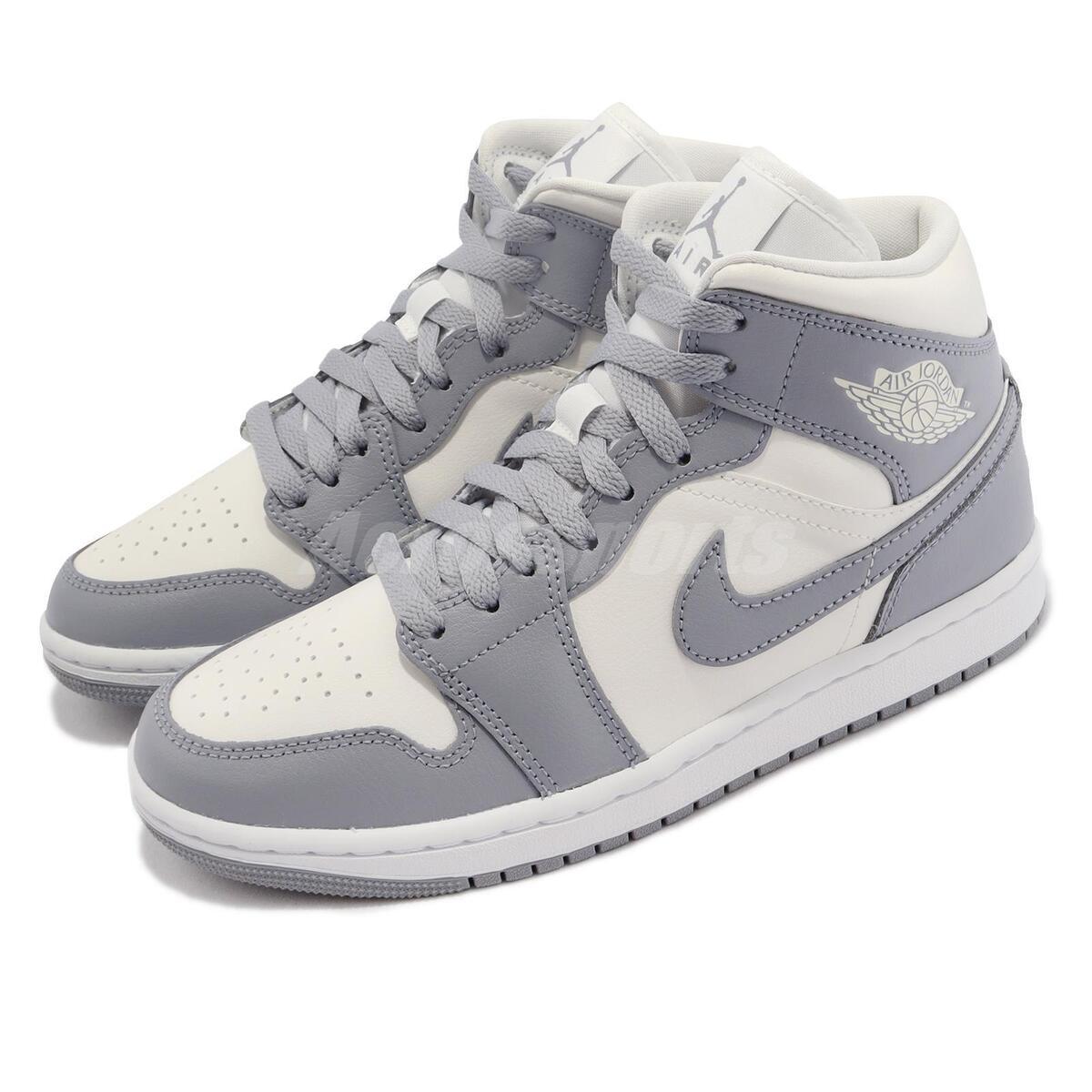 Nike Wmns Air Jordan 1 Mid Stealth Grey Sail Women Casual AJ1 Shoes  BQ6472-115