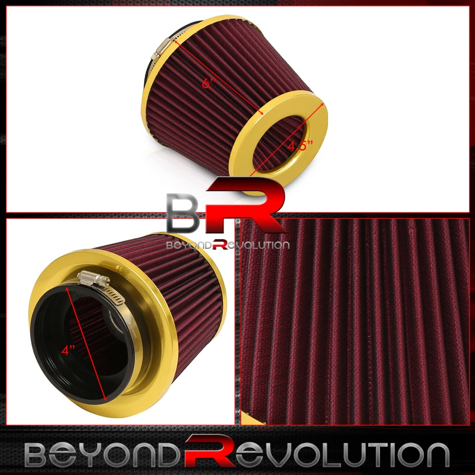 Универсальный 4-дюймовый сменный индукционный воздушный фильтр всасывающий CAI холодный короткий рам сухой золотой - Изображение 2 из 3