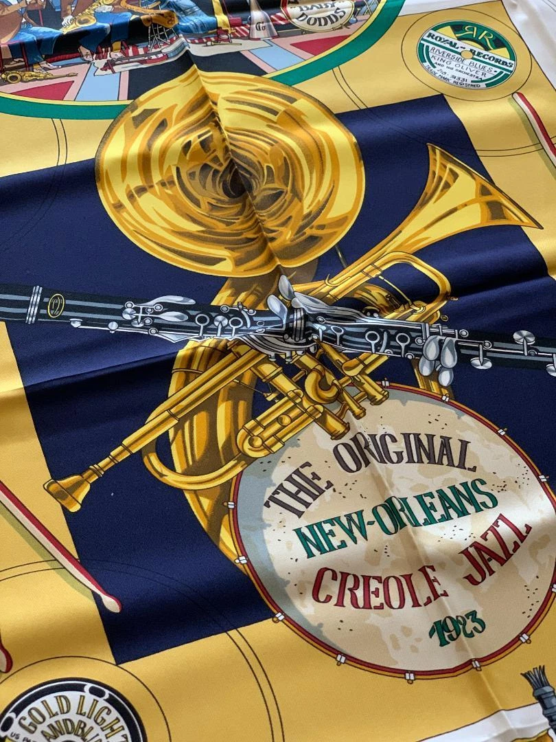 HERMES Carre 90 THE ORIGINAL NEW ORLEANS CREOLE JAZZ 35in Scarf 90cm vintage