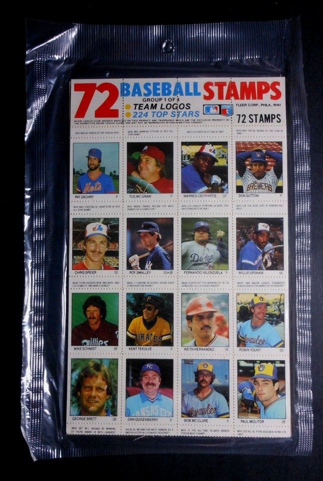 1983 FLEER BASEBALL STAMP SET 4 SHEETS OF 72 =288 STAMPS RYAN DAWSON ...