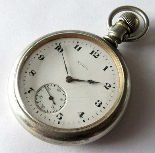 Antique Elgin Pocket Watch 16 size 7 jewels Nickel case RUNS