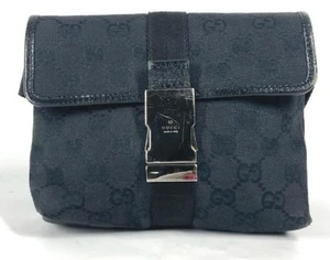 GUCCI Pochette GG Ceinture Taille Sac Bandoulière Toile/Cuir Noir L16xH13,5 Unisexe