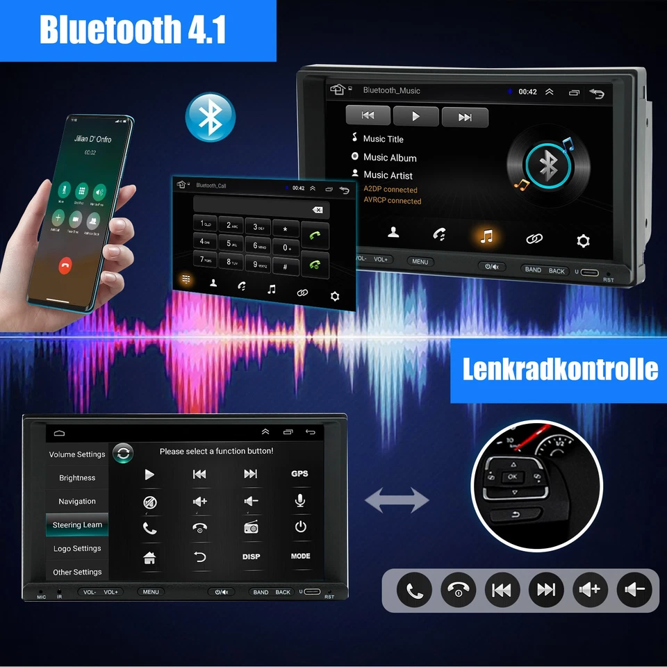 2DIN DAB 4+64G Autoradio Android15 Wireless Carplay GPS NAVI Touchscreen USB RDS - Bild 4 von 4